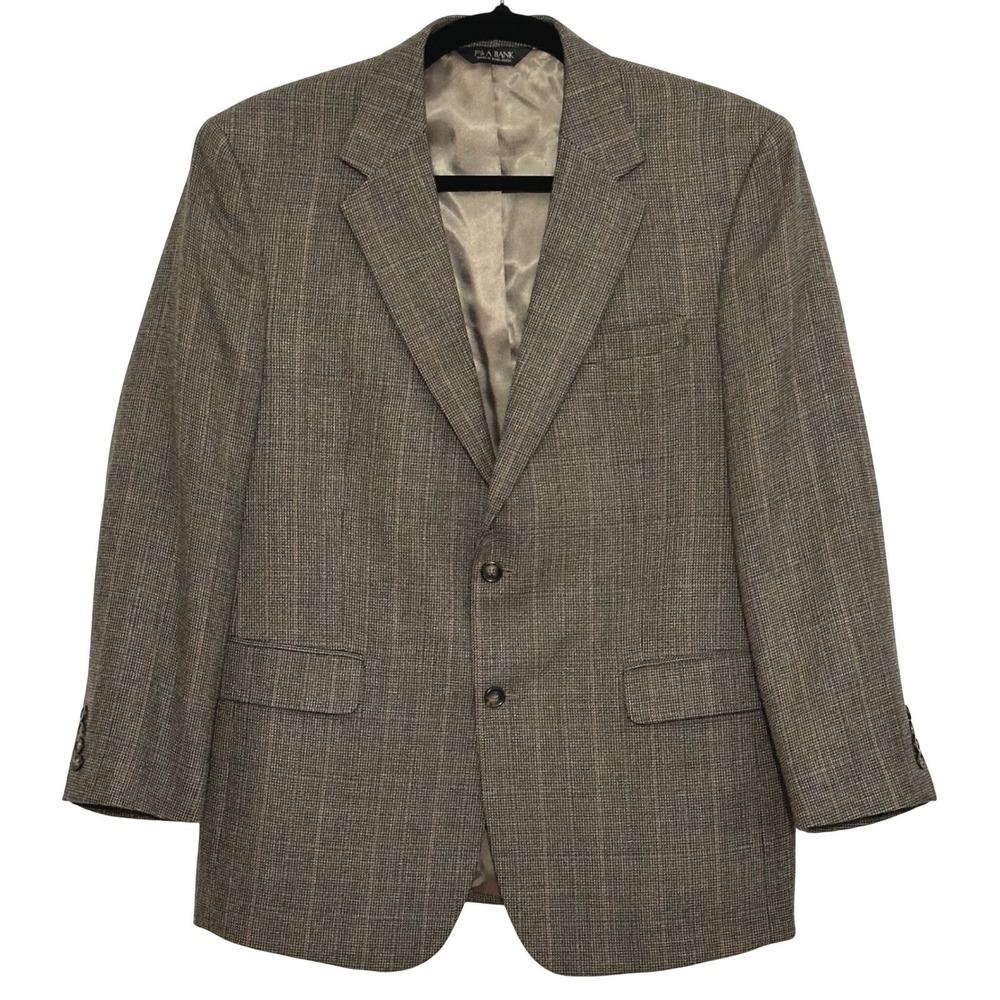 Jos A Bank Mens Jacket 44R Brown Glen Plaid Wool Two Button Blazer Sport Coat